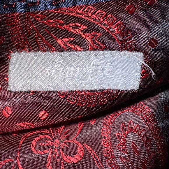 Rossi Man‎ Premium Slim Fit Smoking Tuxedo Jacket Red Black Paisley Men’s Sz 34 - Picture 9 of 10